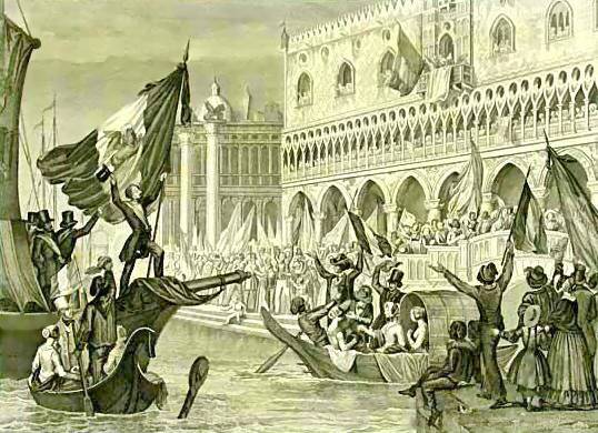 La proclamazione della Repubblica di San Marco, litografia di Sanesi, del 1850 circa