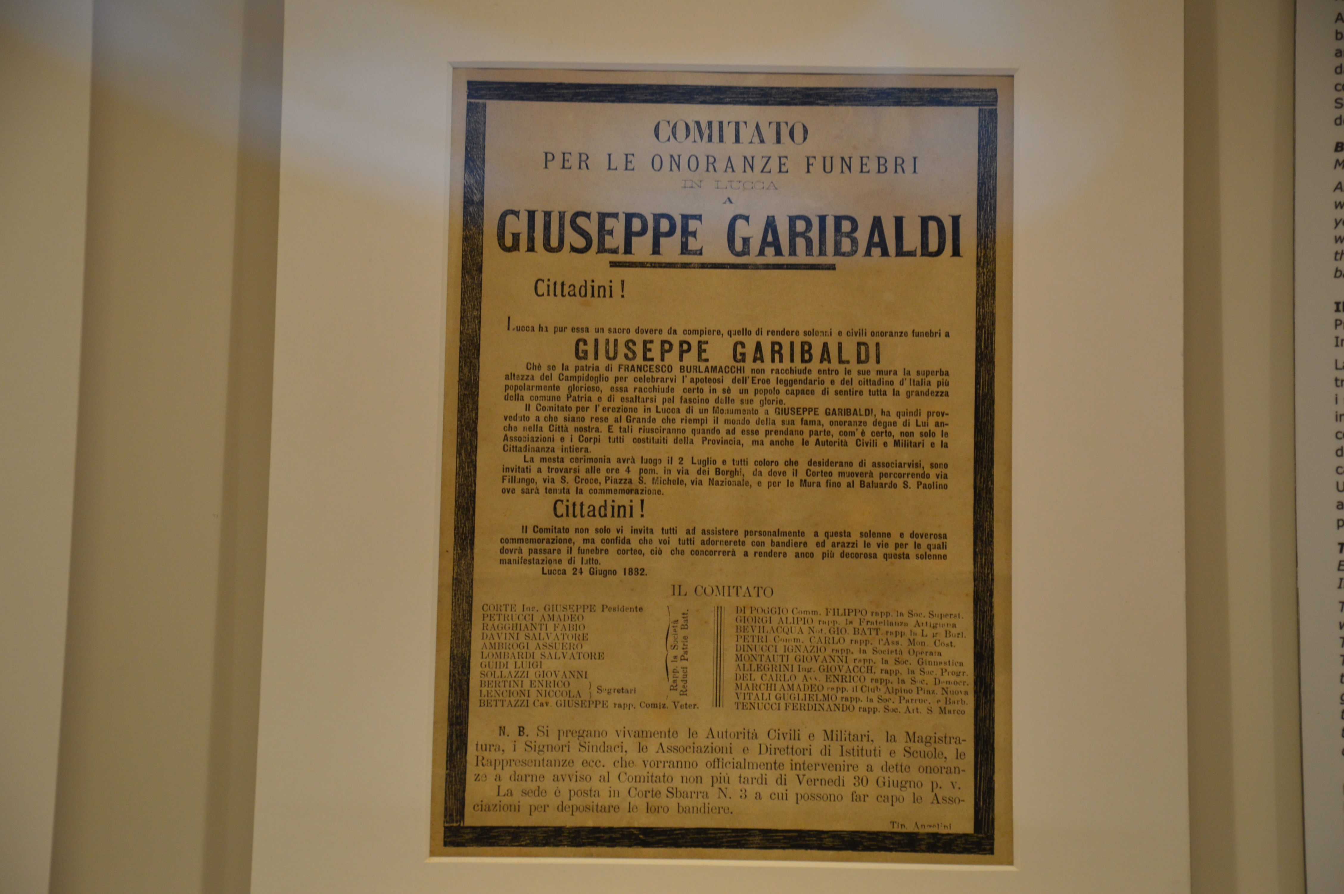 Bando per le onoranze funebri a Garibaldi