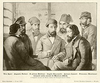 I Martiri di Belfiore in una litografia del 1875, riprodotta da un disegno di Giuseppe Boldini.