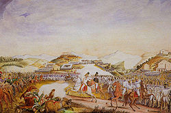 Battaglia di Tolentino, Vincenzo Milizia. Sono visibili sullo sfondo le formazioni napoletane che si muovono dalle loro posizioni in formazione a quadrato