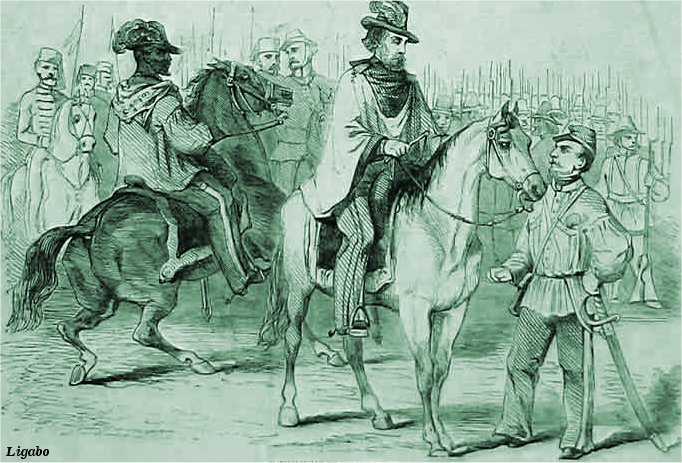 Garibaldi con Bixio e l'attendente Andrea Aguyar, durante la difesa di Roma